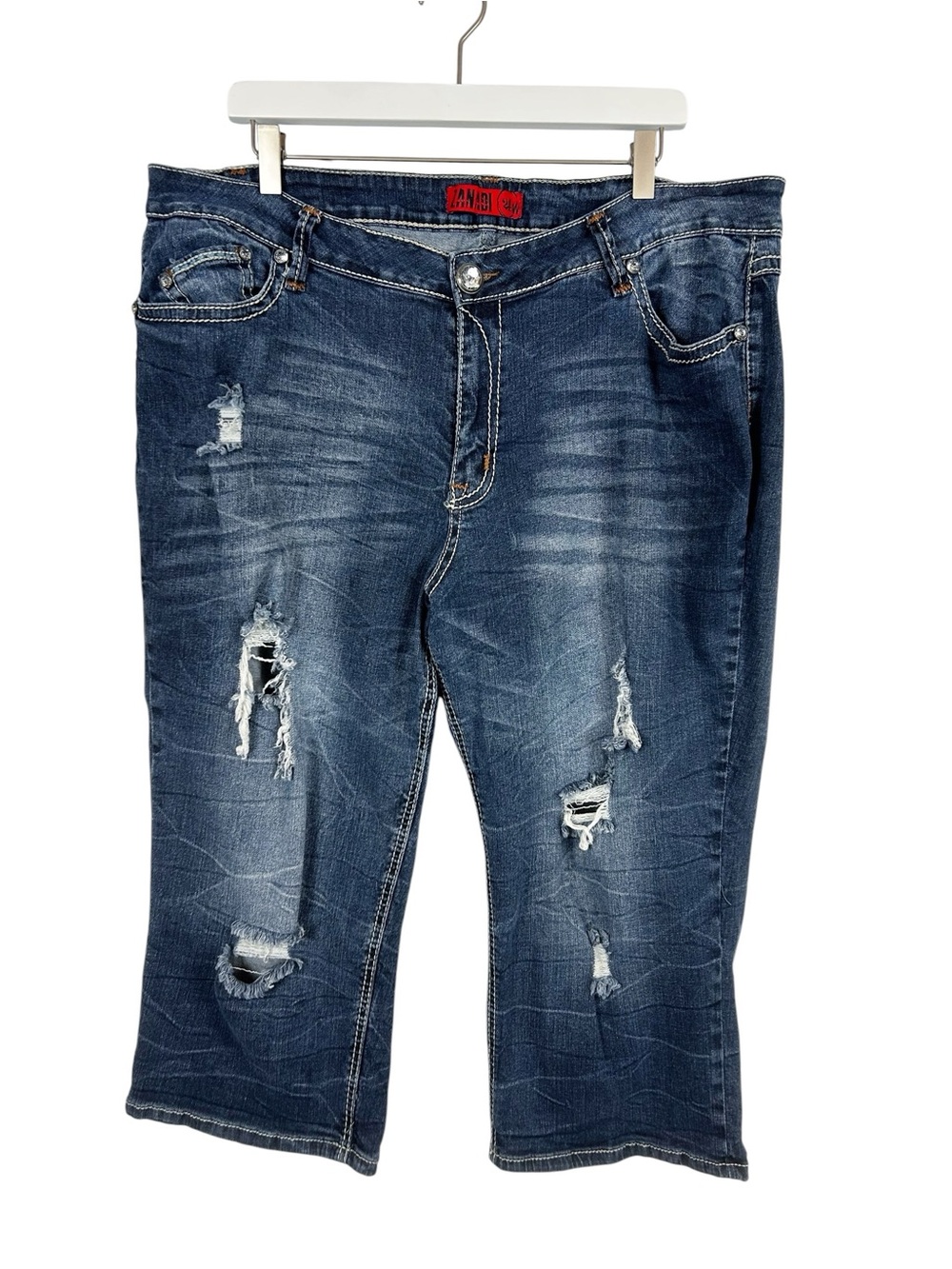 Zanadi Women's Y2K Bedazzled Denim Capris Women's Size 24W